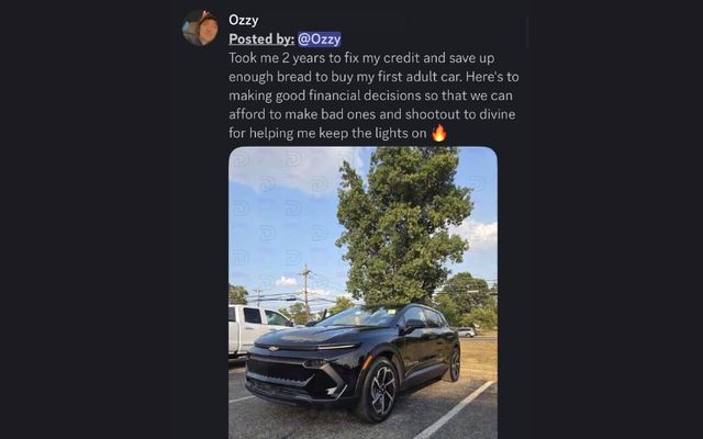 Divine member bought their first adult car